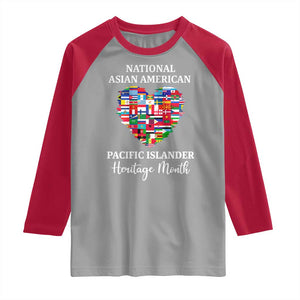 AAPI Heritage Month Raglan Shirt National Asian American and Pacific Islander Countries Flag Heart TS02 Sport Gray Red Print Your Wear