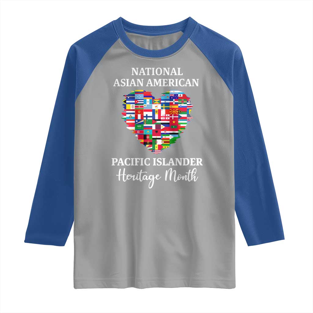 AAPI Heritage Month Raglan Shirt National Asian American and Pacific Islander Countries Flag Heart TS02 Sport Gray Royal Print Your Wear