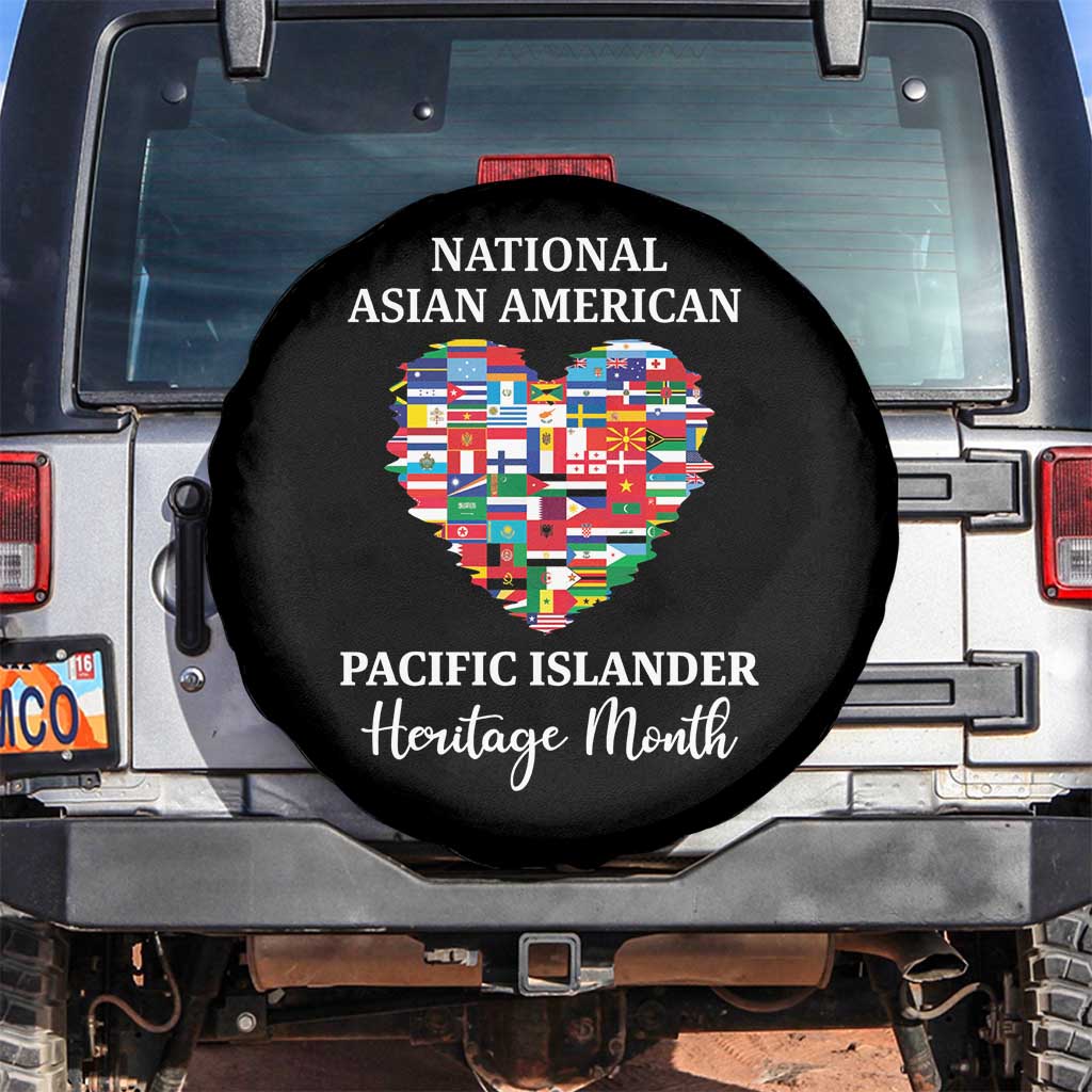AAPI Heritage Month Spare Tire Cover National Asian American and Pacific Islander Countries Flag Heart TS02 No hole Black Print Your Wear