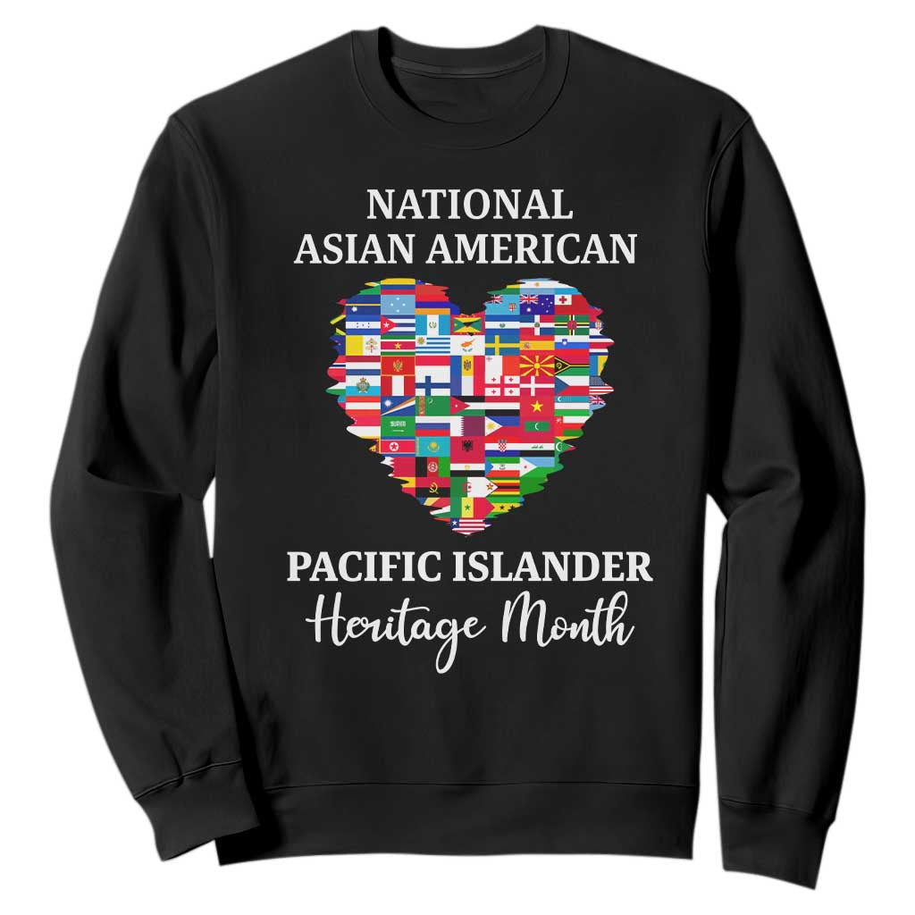 AAPI Heritage Month Sweatshirt National Asian American and Pacific Islander Countries Flag Heart TS02 Black Print Your Wear