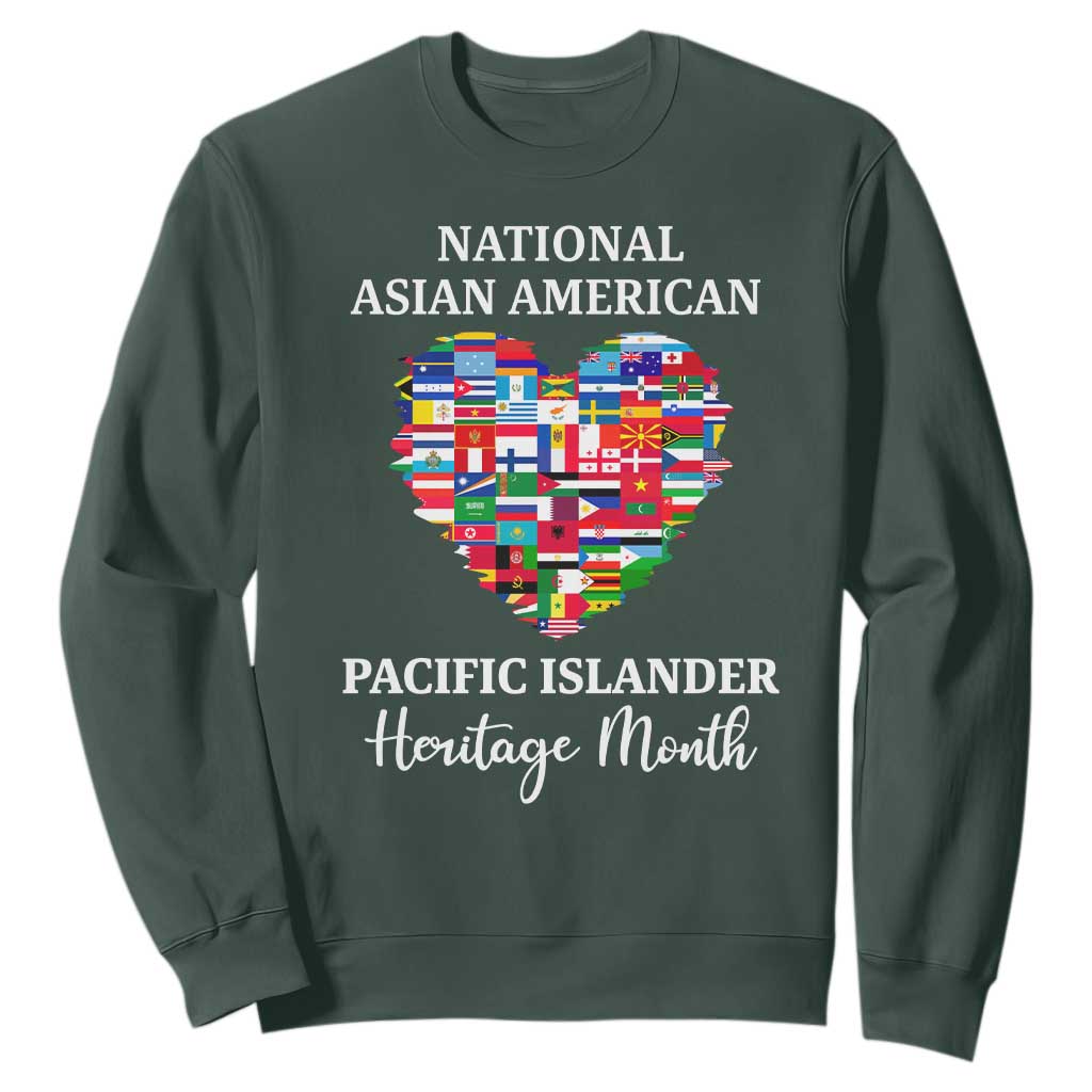 AAPI Heritage Month Sweatshirt National Asian American and Pacific Islander Countries Flag Heart TS02 Dark Forest Green Print Your Wear