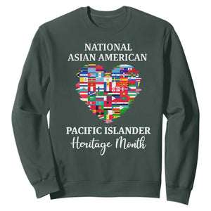 AAPI Heritage Month Sweatshirt National Asian American and Pacific Islander Countries Flag Heart TS02 Dark Forest Green Print Your Wear