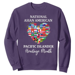 AAPI Heritage Month Sweatshirt National Asian American and Pacific Islander Countries Flag Heart TS02 Purple Print Your Wear