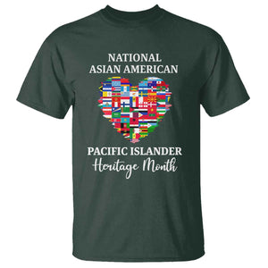 AAPI Heritage Month T Shirt National Asian American and Pacific Islander Countries Flag Heart TS02 Dark Forest Green Print Your Wear