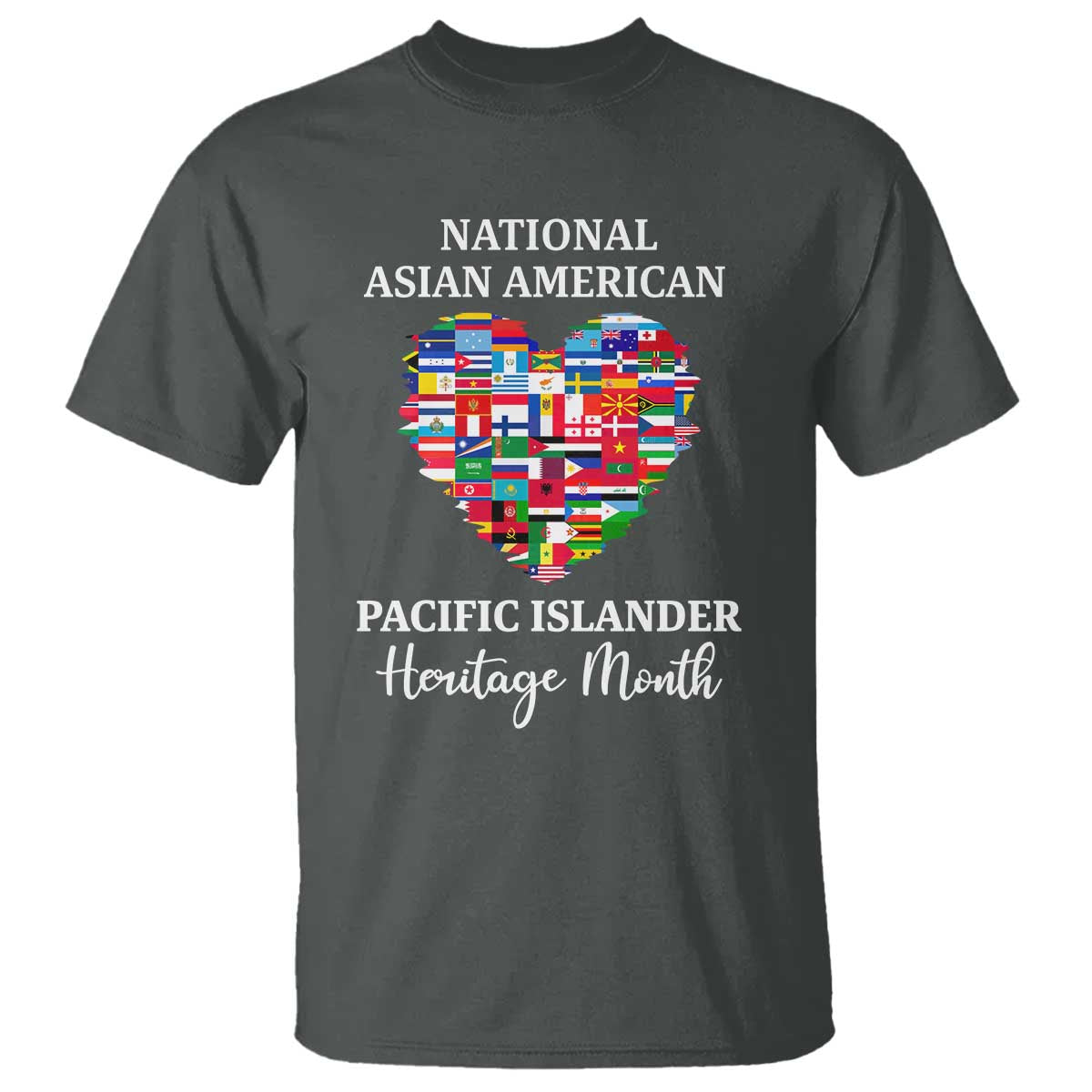 AAPI Heritage Month T Shirt National Asian American and Pacific Islander Countries Flag Heart TS02 Dark Heather Print Your Wear