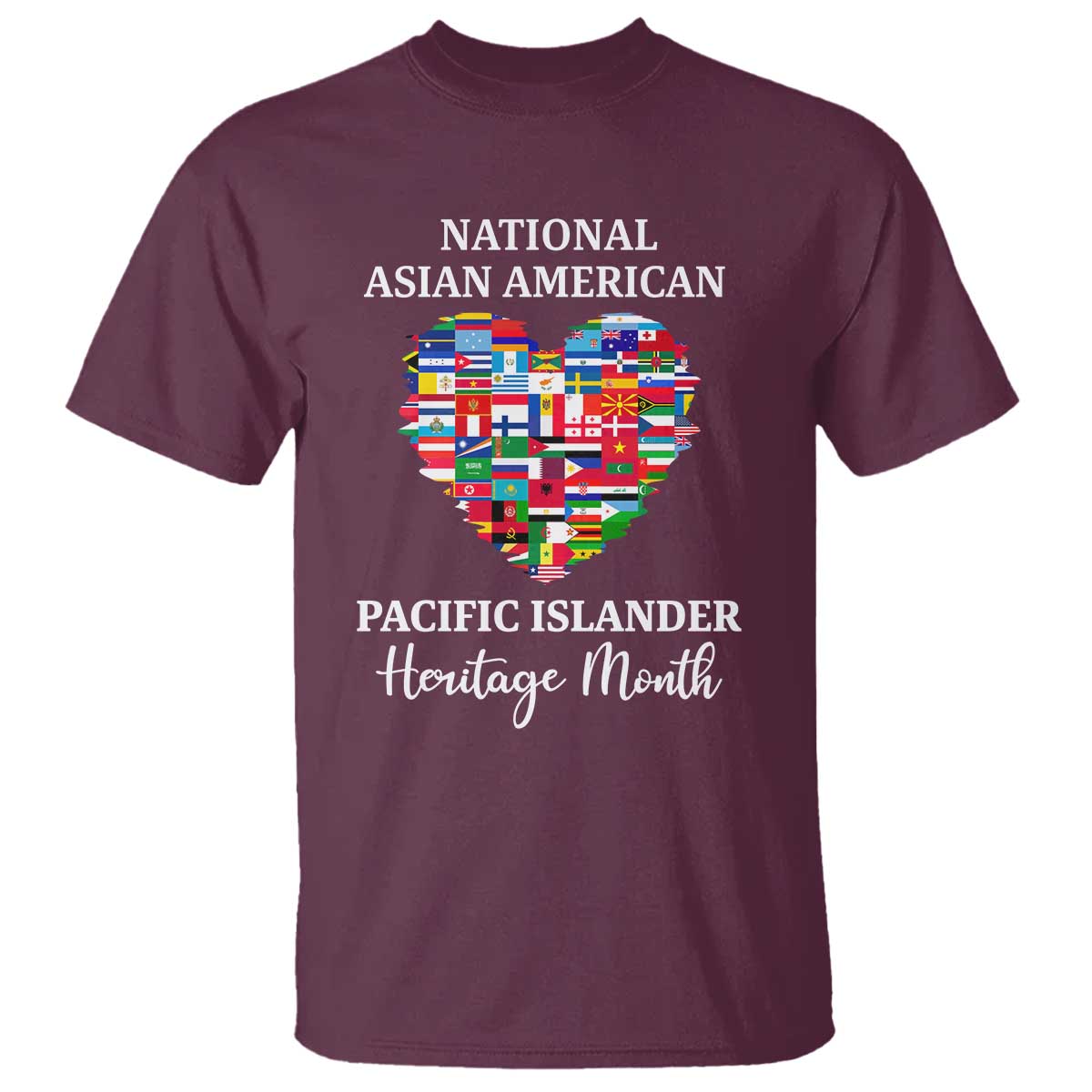 AAPI Heritage Month T Shirt National Asian American and Pacific Islander Countries Flag Heart TS02 Maroon Print Your Wear