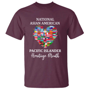 AAPI Heritage Month T Shirt National Asian American and Pacific Islander Countries Flag Heart TS02 Maroon Print Your Wear