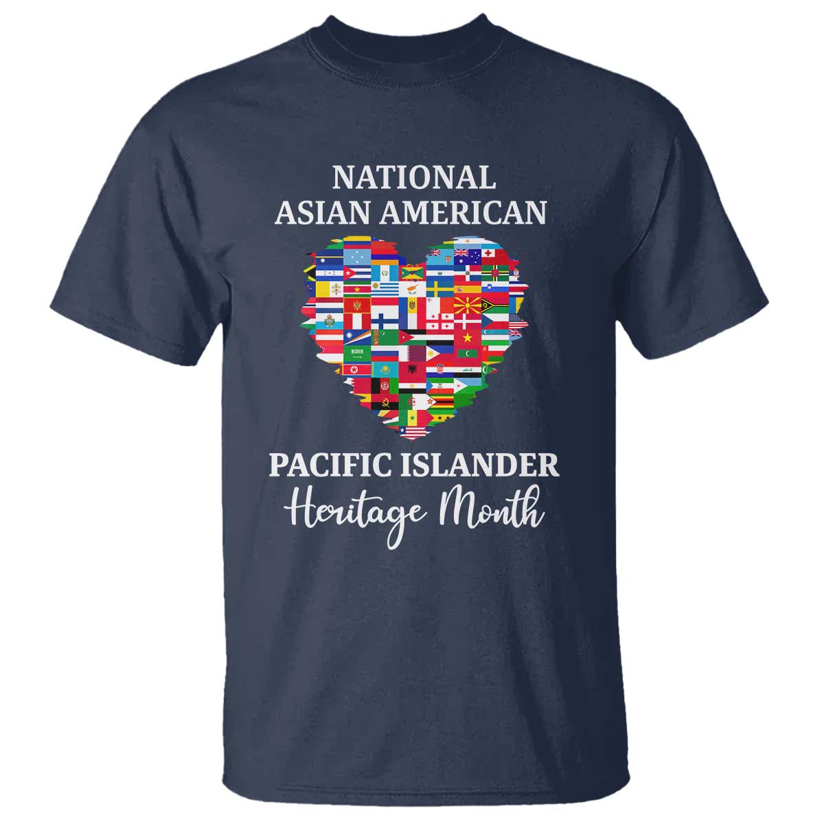 AAPI Heritage Month T Shirt National Asian American and Pacific Islander Countries Flag Heart TS02 Navy Print Your Wear