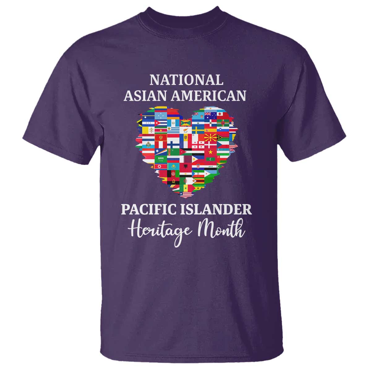 AAPI Heritage Month T Shirt National Asian American and Pacific Islander Countries Flag Heart TS02 Purple Print Your Wear