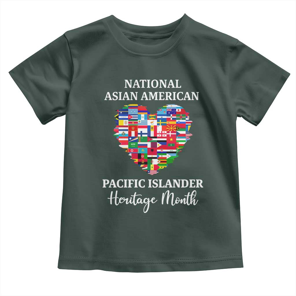 AAPI Heritage Month Toddler T Shirt National Asian American and Pacific Islander Countries Flag Heart TS02 Dark Forest Green Print Your Wear