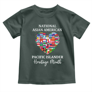 AAPI Heritage Month Toddler T Shirt National Asian American and Pacific Islander Countries Flag Heart TS02 Dark Forest Green Print Your Wear