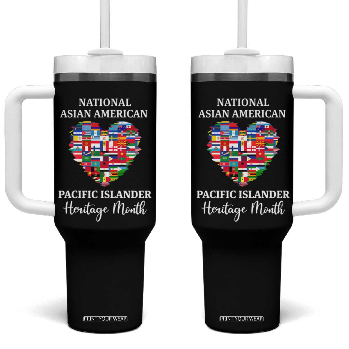 AAPI Heritage Month Tumbler With Handle National Asian American and Pacific Islander Countries Flag Heart TS02 One Size: 40 oz Black Print Your Wear