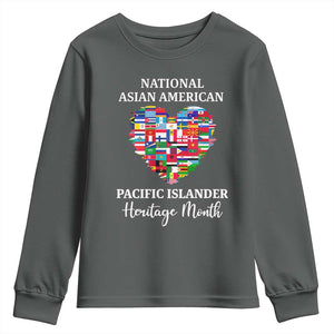 AAPI Heritage Month Youth Sweatshirt National Asian American and Pacific Islander Countries Flag Heart TS02 Dark Heather Print Your Wear