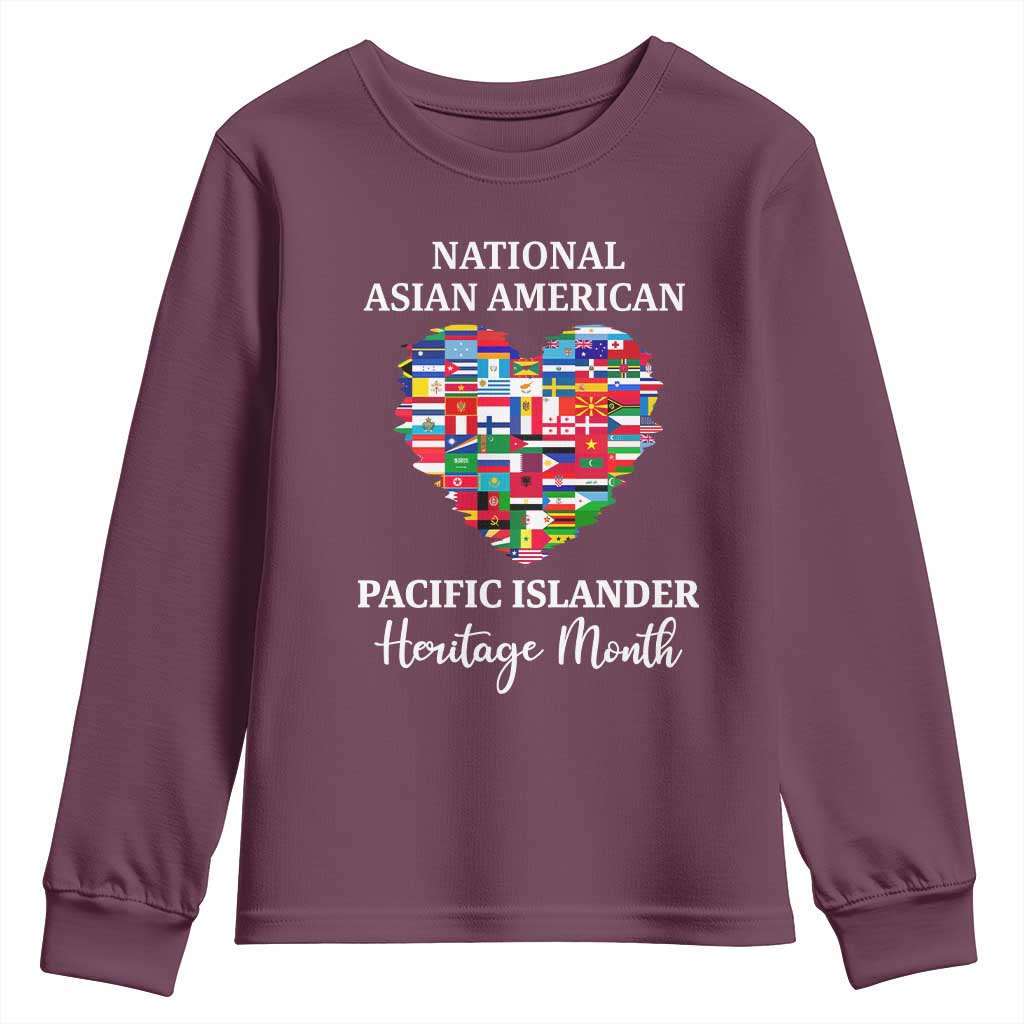 AAPI Heritage Month Youth Sweatshirt National Asian American and Pacific Islander Countries Flag Heart TS02 Maroon Print Your Wear