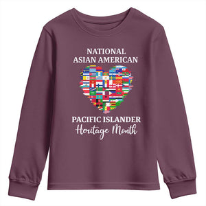 AAPI Heritage Month Youth Sweatshirt National Asian American and Pacific Islander Countries Flag Heart TS02 Maroon Print Your Wear