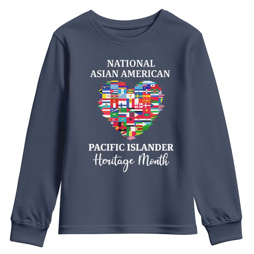 AAPI Heritage Month Youth Sweatshirt National Asian American and Pacific Islander Countries Flag Heart TS02 Navy Print Your Wear