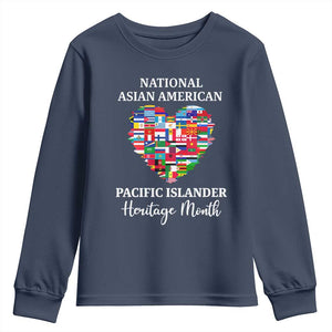 AAPI Heritage Month Youth Sweatshirt National Asian American and Pacific Islander Countries Flag Heart TS02 Navy Print Your Wear