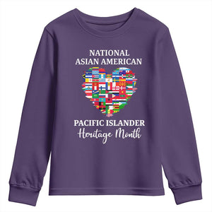 AAPI Heritage Month Youth Sweatshirt National Asian American and Pacific Islander Countries Flag Heart TS02 Purple Print Your Wear