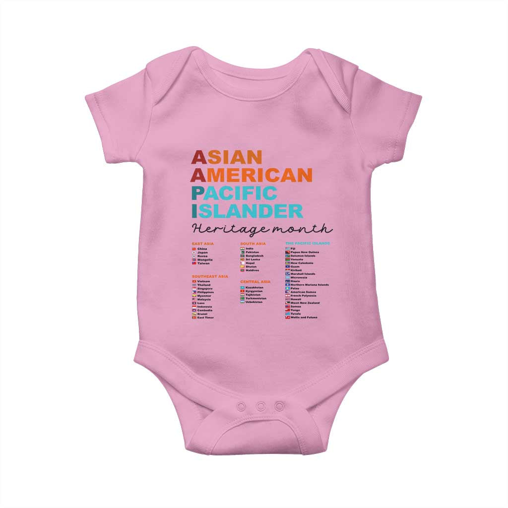 AAPI Heritage Month Baby Onesie Asian American and Pacific Islander Countries Pride TS02 Light Pink Print Your Wear