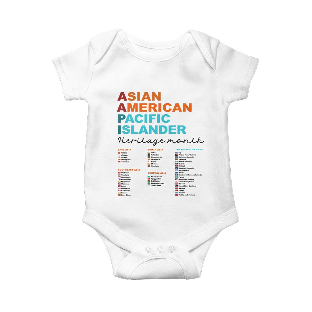 AAPI Heritage Month Baby Onesie Asian American and Pacific Islander Countries Pride TS02 White Print Your Wear