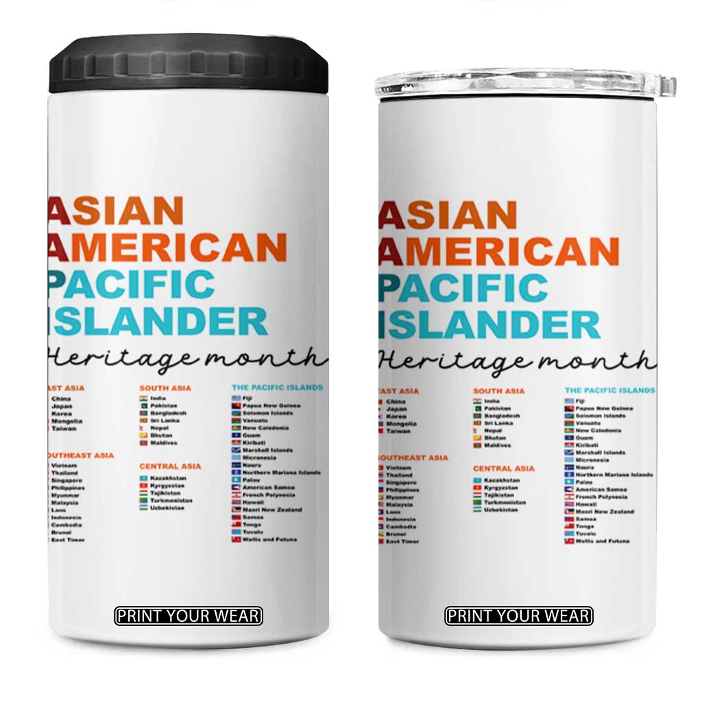 AAPI Heritage Month 4 in 1 Can Cooler Tumbler Asian American and Pacific Islander Countries Pride TS02 One Size: 16 oz White Print Your Wear