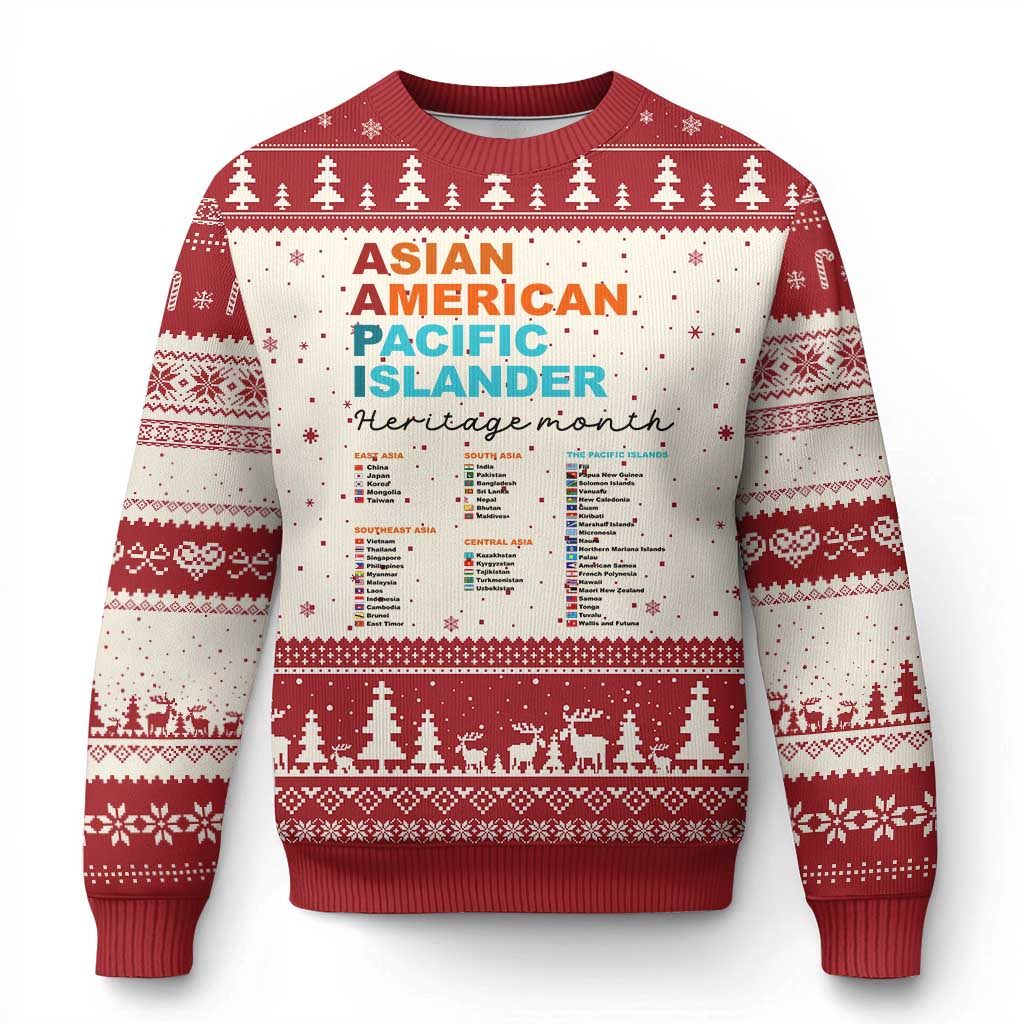 AAPI Heritage Month Ugly Christmas Sweater Asian American and Pacific Islander Countries Pride TS02 Beige Red Print Your Wear
