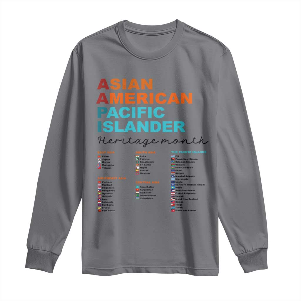 AAPI Heritage Month Long Sleeve Shirt Asian American and Pacific Islander Countries Pride TS02 Charcoal Print Your Wear