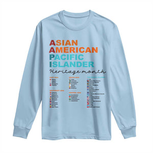 AAPI Heritage Month Long Sleeve Shirt Asian American and Pacific Islander Countries Pride TS02 Light Blue Print Your Wear