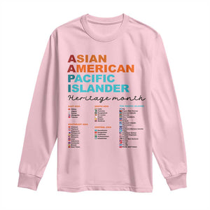 AAPI Heritage Month Long Sleeve Shirt Asian American and Pacific Islander Countries Pride TS02 Light Pink Print Your Wear