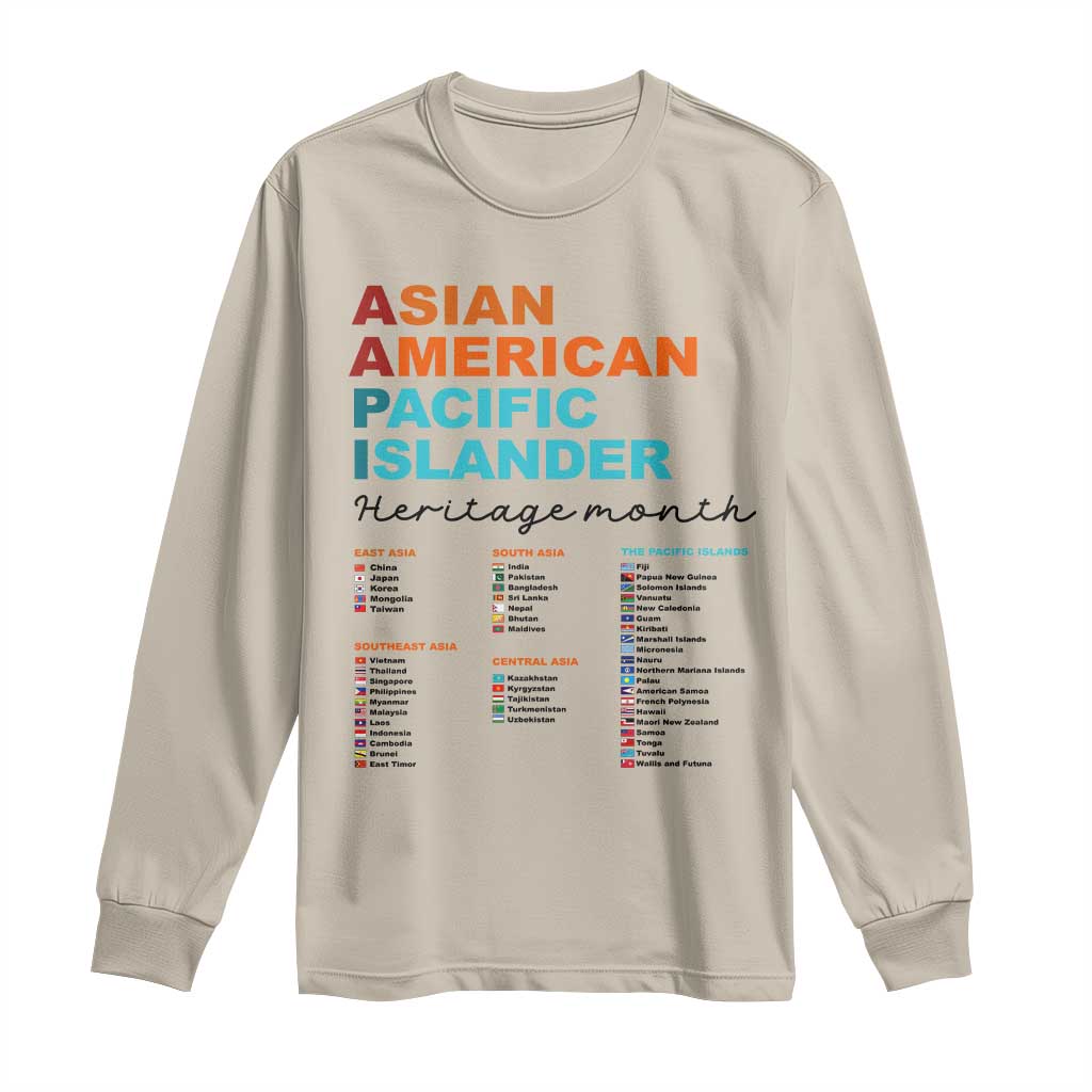 AAPI Heritage Month Long Sleeve Shirt Asian American and Pacific Islander Countries Pride TS02 Sand Print Your Wear