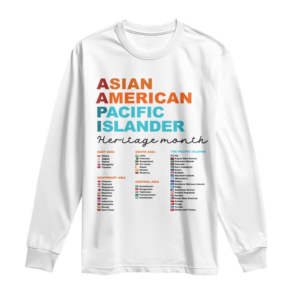 AAPI Heritage Month Long Sleeve Shirt Asian American and Pacific Islander Countries Pride TS02 White Print Your Wear