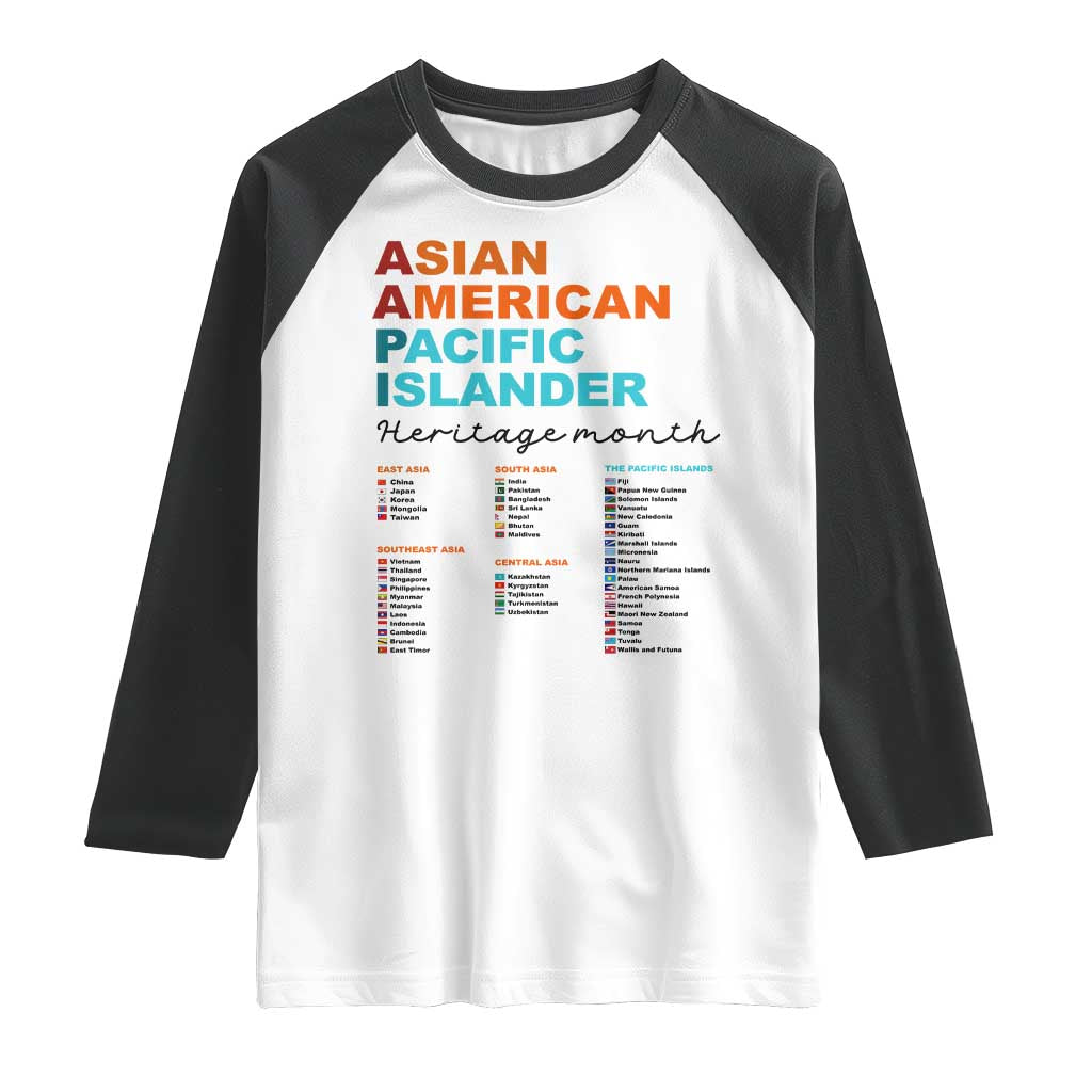 AAPI Heritage Month Raglan Shirt Asian American and Pacific Islander Countries Pride TS02 White Black Print Your Wear