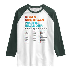AAPI Heritage Month Raglan Shirt Asian American and Pacific Islander Countries Pride TS02 White Dark Forest Green Print Your Wear