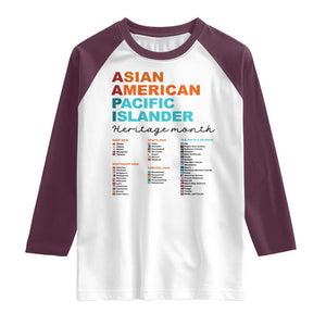 AAPI Heritage Month Raglan Shirt Asian American and Pacific Islander Countries Pride TS02 White Maroon Print Your Wear