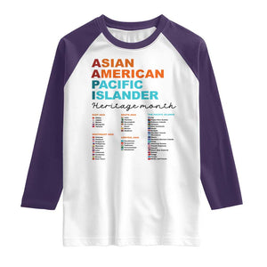 AAPI Heritage Month Raglan Shirt Asian American and Pacific Islander Countries Pride TS02 White Purple Print Your Wear