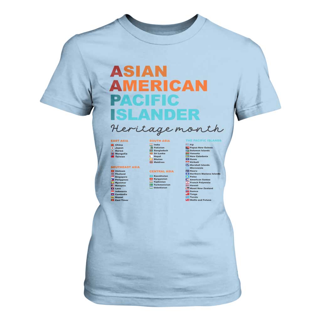 AAPI Heritage Month T Shirt For Women Asian American and Pacific Islander Countries Pride TS02 Light Blue Print Your Wear