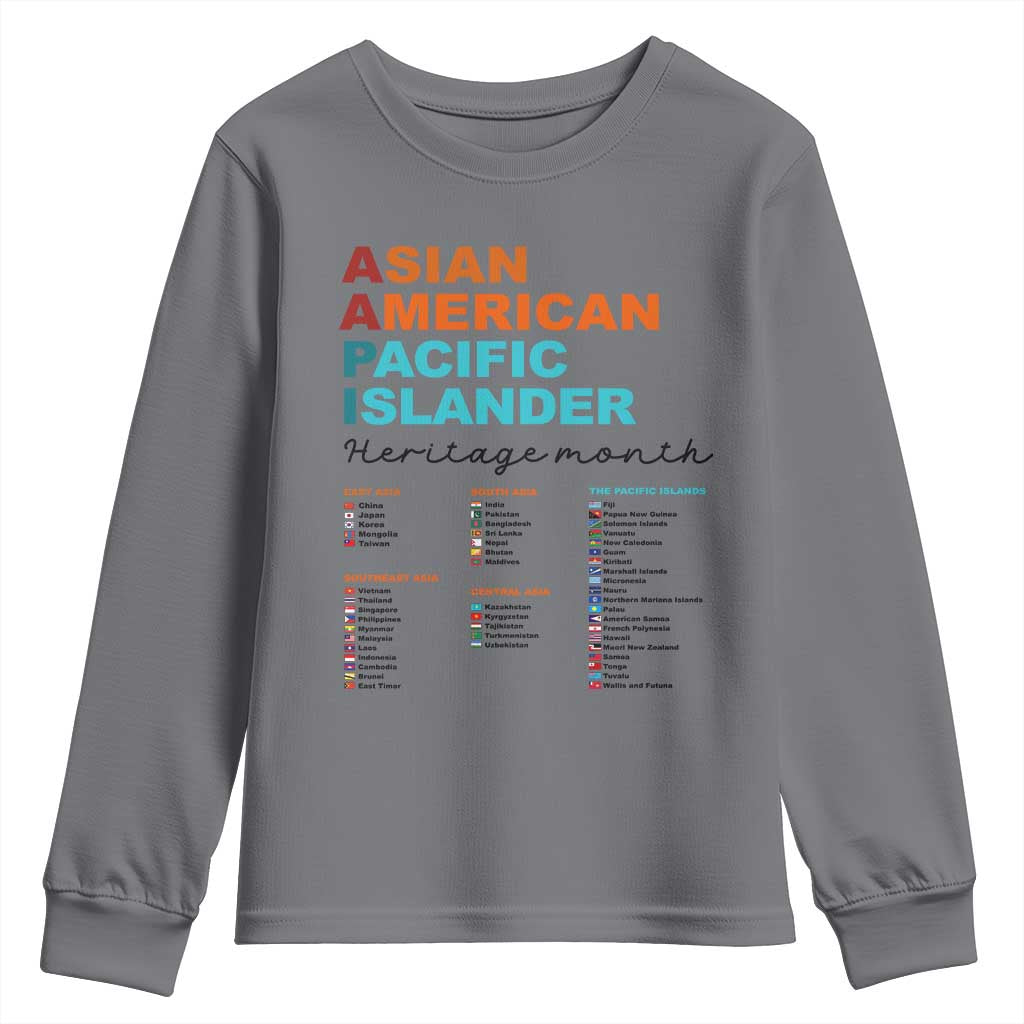 AAPI Heritage Month Youth Sweatshirt Asian American and Pacific Islander Countries Pride TS02 Charcoal Print Your Wear