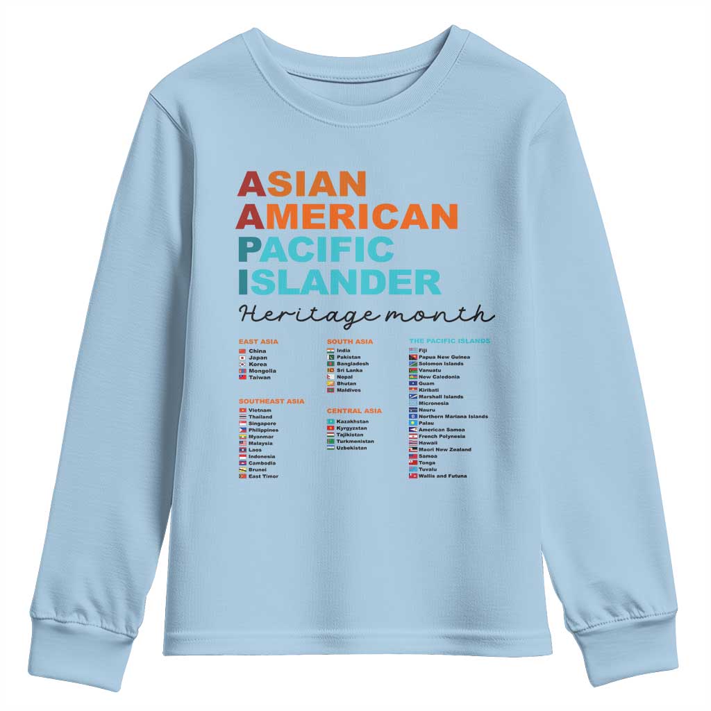 AAPI Heritage Month Youth Sweatshirt Asian American and Pacific Islander Countries Pride TS02 Light Blue Print Your Wear