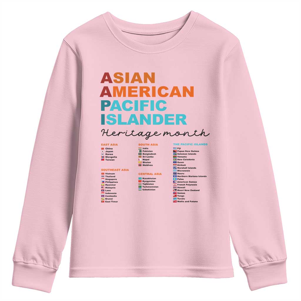 AAPI Heritage Month Youth Sweatshirt Asian American and Pacific Islander Countries Pride TS02 Light Pink Print Your Wear