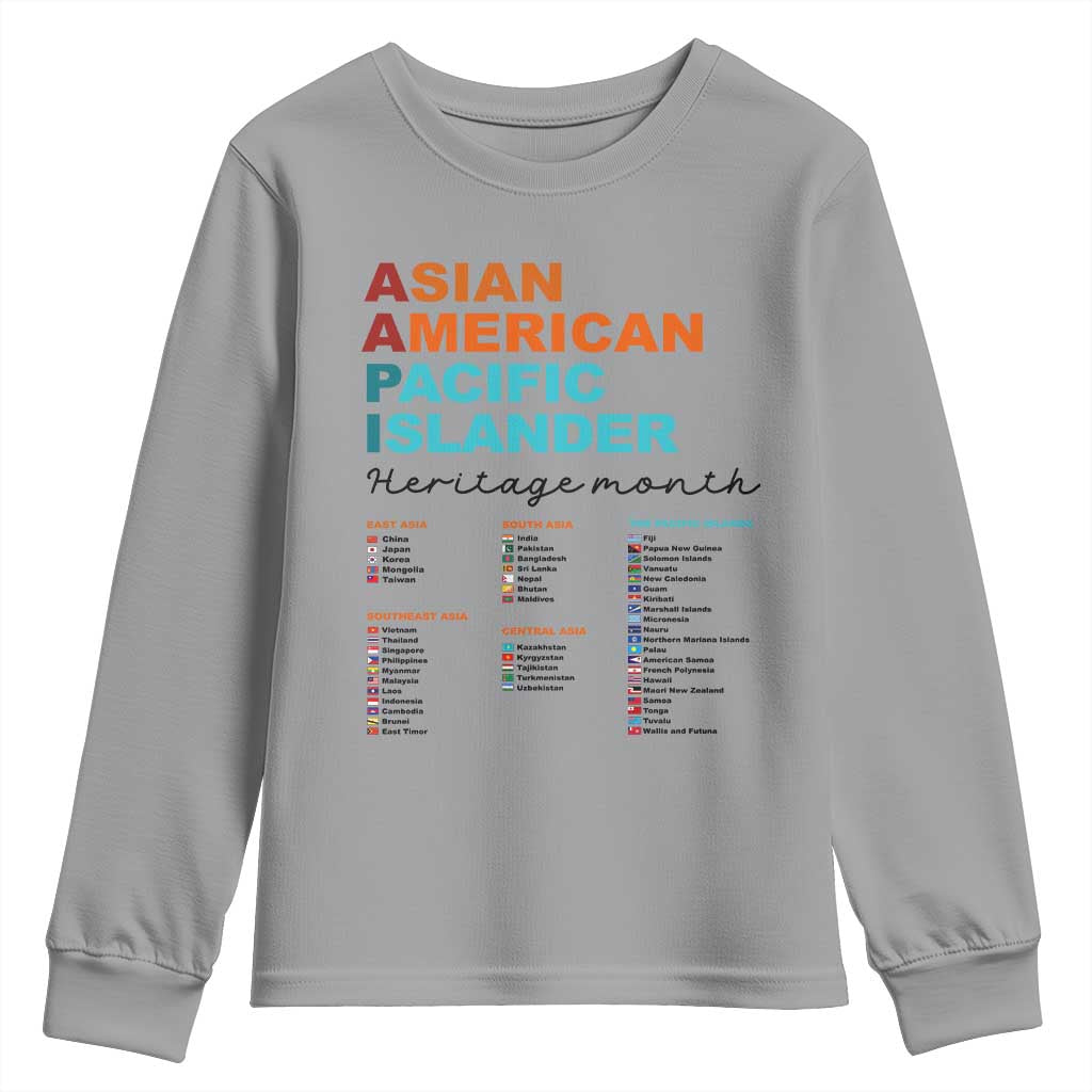 AAPI Heritage Month Youth Sweatshirt Asian American and Pacific Islander Countries Pride TS02 Sport Gray Print Your Wear