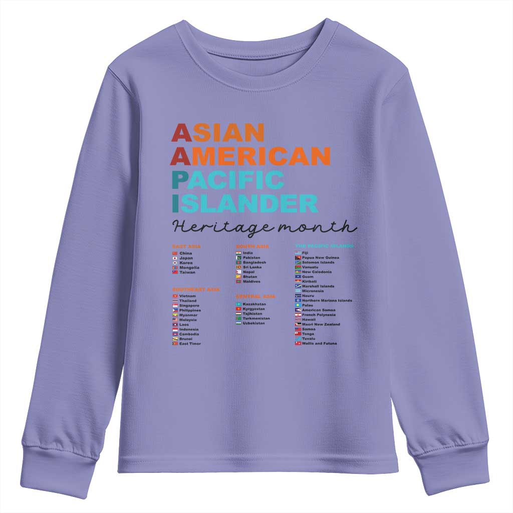 AAPI Heritage Month Youth Sweatshirt Asian American and Pacific Islander Countries Pride TS02 Violet Print Your Wear