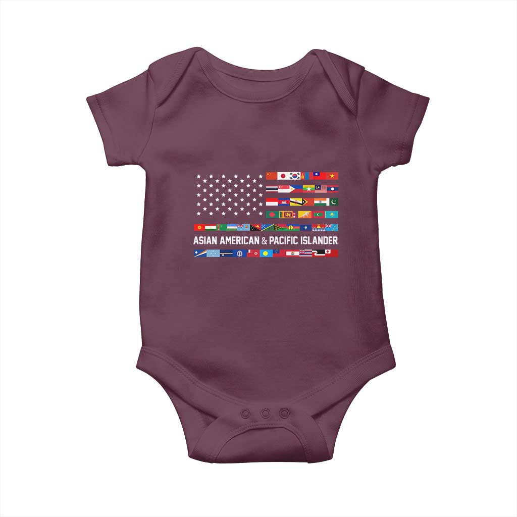 AAPI Heritage Month Baby Onesie Asian American and Pacific Islander USA Flag TS02 Maroon Print Your Wear