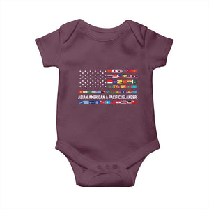 AAPI Heritage Month Baby Onesie Asian American and Pacific Islander USA Flag TS02 Maroon Print Your Wear
