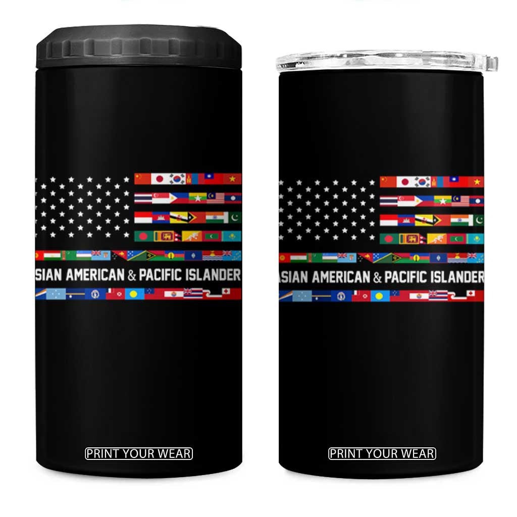 AAPI Heritage Month 4 in 1 Can Cooler Tumbler Asian American and Pacific Islander USA Flag TS02 One Size: 16 oz Black Print Your Wear