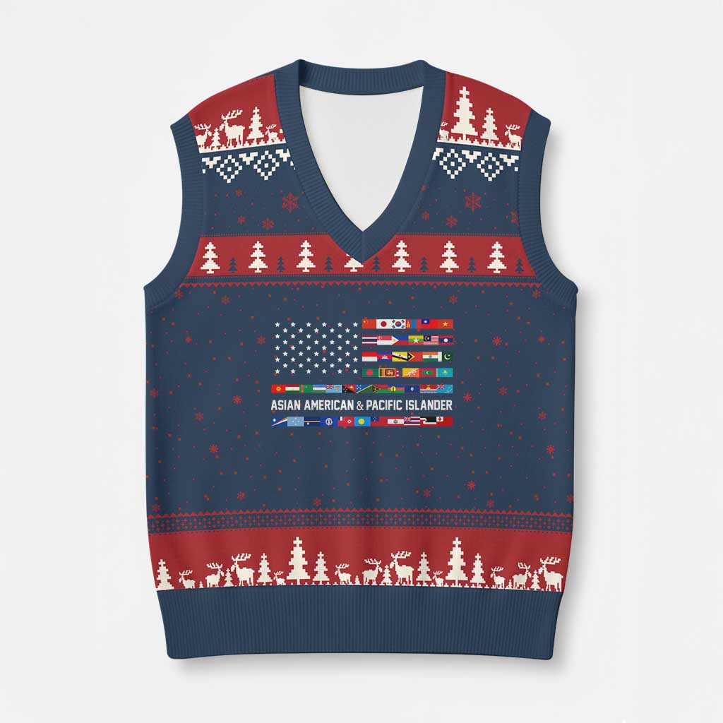 AAPI Heritage Month V-Neck Knit Sweater Vest Asian American and Pacific Islander USA Flag TS02 Navy Red Print Your Wear