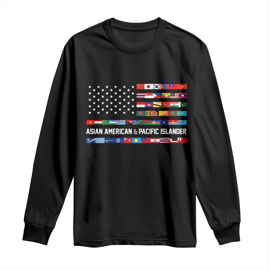 AAPI Heritage Month Long Sleeve Shirt Asian American and Pacific Islander USA Flag TS02 Black Print Your Wear