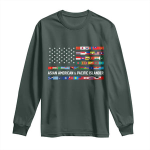 AAPI Heritage Month Long Sleeve Shirt Asian American and Pacific Islander USA Flag TS02 Dark Forest Green Print Your Wear