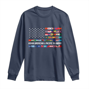 AAPI Heritage Month Long Sleeve Shirt Asian American and Pacific Islander USA Flag TS02 Navy Print Your Wear