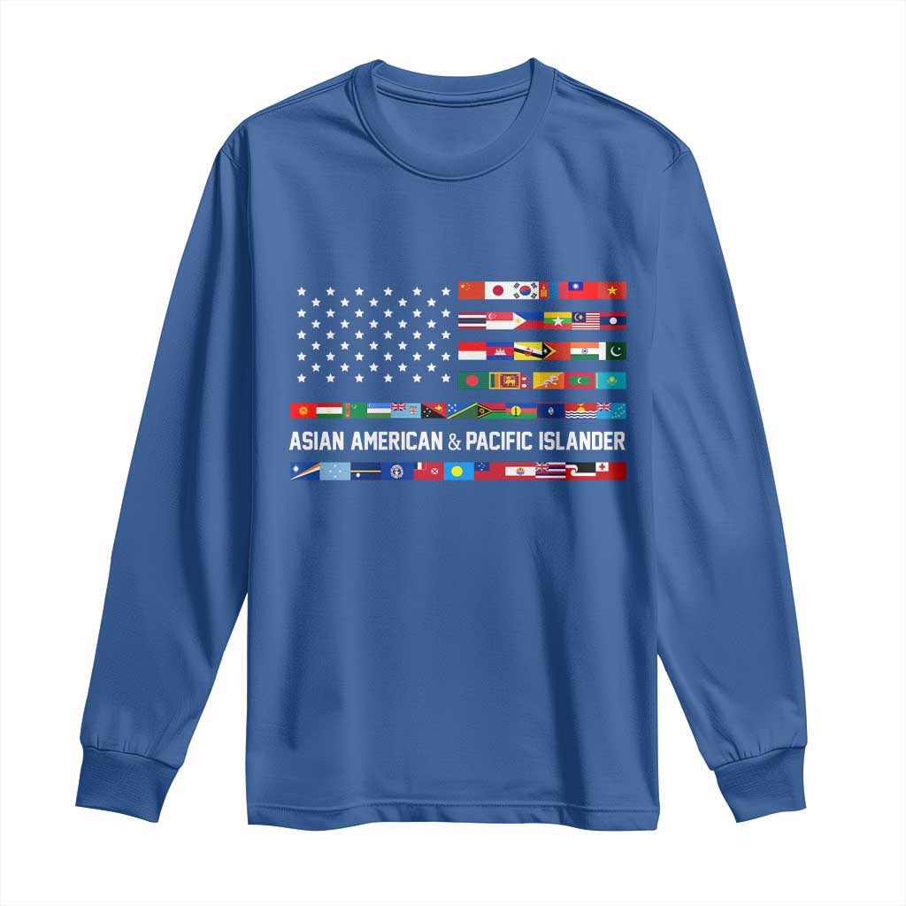 AAPI Heritage Month Long Sleeve Shirt Asian American and Pacific Islander USA Flag TS02 Royal Blue Print Your Wear