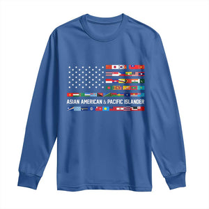 AAPI Heritage Month Long Sleeve Shirt Asian American and Pacific Islander USA Flag TS02 Royal Blue Print Your Wear